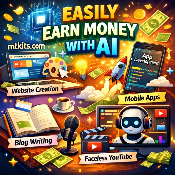 Charts and UI tiles showing how to earn money with AI